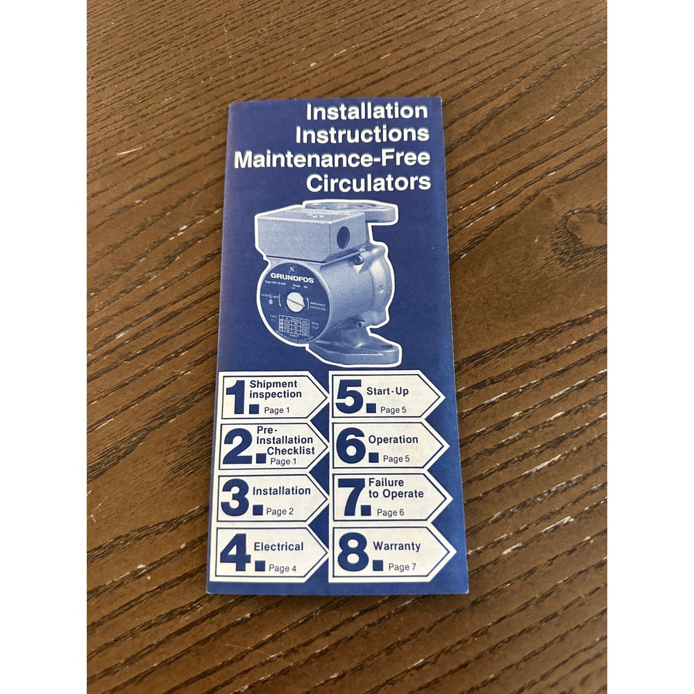 Grundfos Maintenance-Free Circulators Installation Instructions Manual UP15 UP26